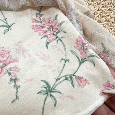 Vestido Manga Longa Floral Estilo Vintage- Off White e Rose